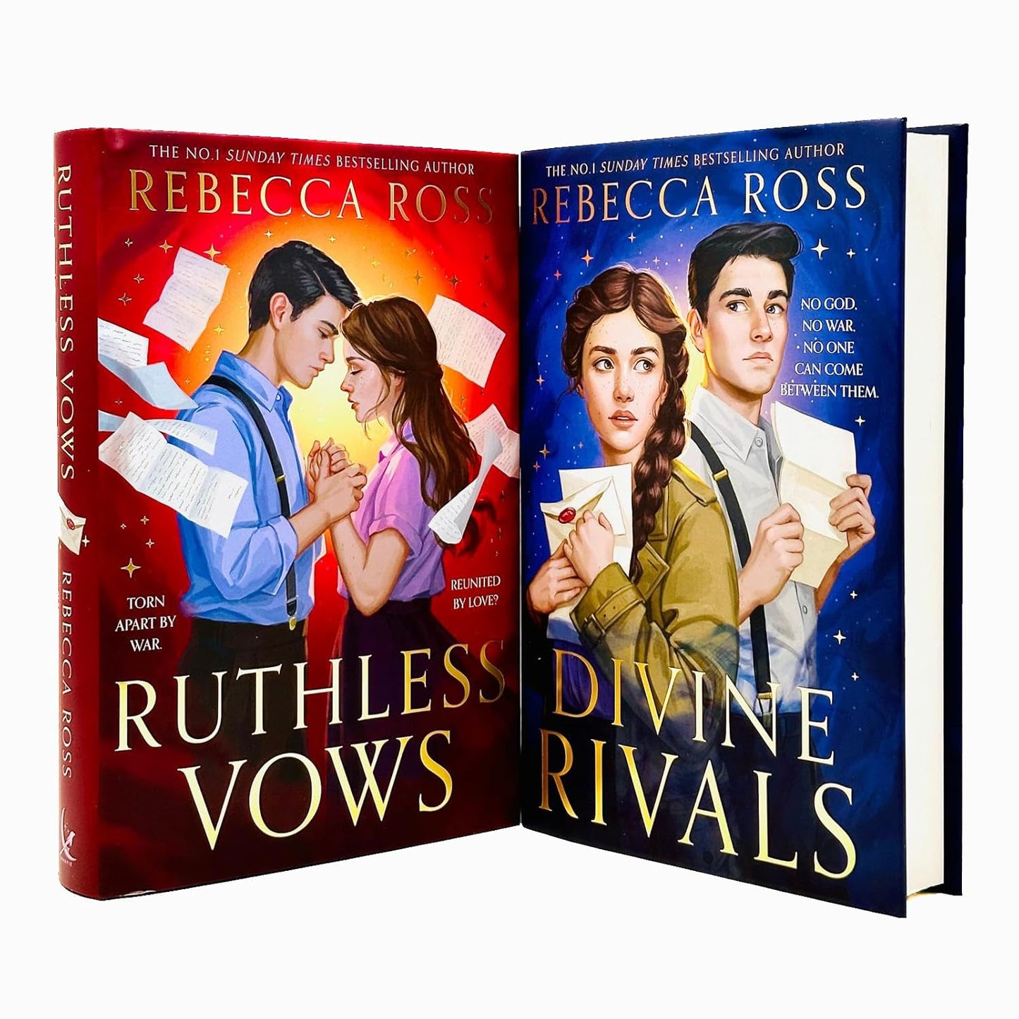 Two books by Rebecca Ross titled 'Ruthless Vows' and 'Divine Rivals' on a white background.