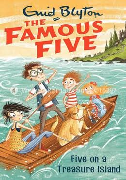 Book cover of 'Five on a Treasure Island' from The Famous Five series by Enid Blyton.
