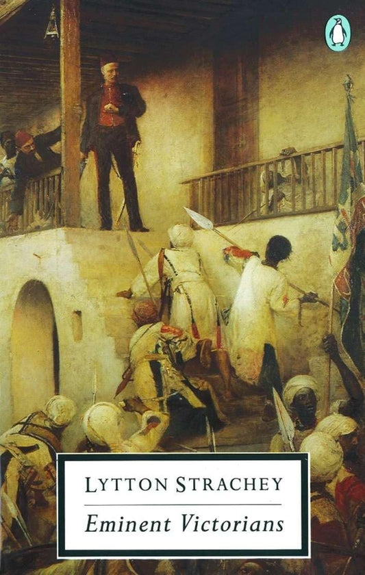 Book cover of 'Eminent Victorians' by Lytton Strachey with a historical scene illustration.